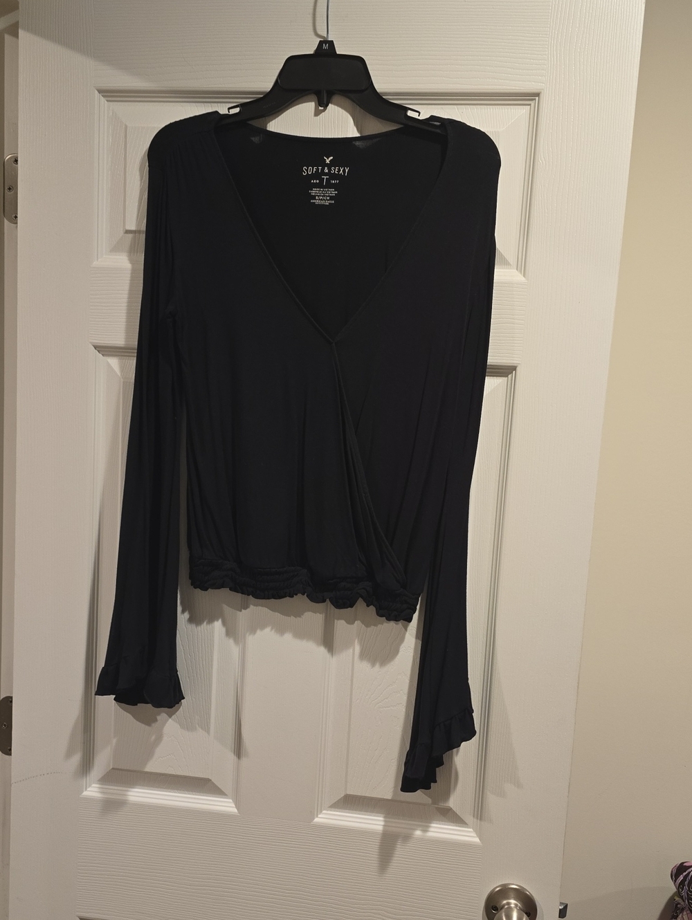 American Eagle Outfitters Black Ruffled Wrap Blouse